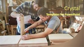  Presentation with furniture - Colorful slides enhanced with two-furniture-builders-measuring-furniture backdrop and a tawny brown colored foreground