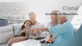  Presentation with champagne - PPT theme featuring two-generational-family-celebrating background and a light gray colored foreground