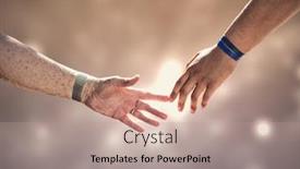  Presentation with diversity hands - Cool new slide deck with two generations connecting the hands of an old white woman and a young black man touching concept image about age connections diversity race and cultures backdrop and a coral colored foreground