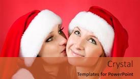  Presentation with christmass - Colorful theme enhanced with two girl friends in christmass costumes on red backdrop and a red colored foreground