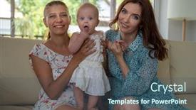  Presentation with women - Presentation theme with two-girlfriends-couple-women background and a ocean colored foreground