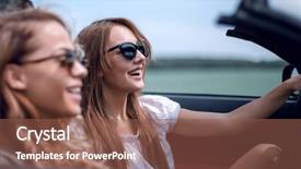  Presentation with car - Audience pleasing PPT layouts consisting of two girlfriends in a convertible backdrop and a tawny brown colored foreground