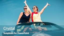  Presentation with girls trip - Slides with two girls - woman having summer trip background and a teal colored foreground