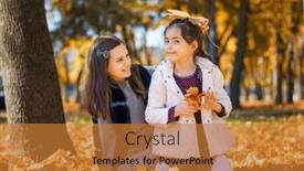  Presentation with maple leaves - PPT theme consisting of two-girls-are-sitting background and a gold colored foreground