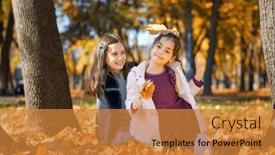  Presentation with maple - PPT theme consisting of two-girls-are-sitting background and a gold colored foreground