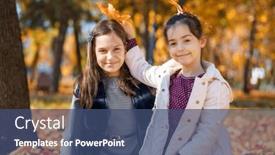  Presentation with maple leaves - PPT theme consisting of two-girls-are-sitting background and a ocean colored foreground