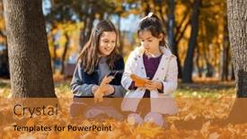 Presentation with maple leaves - Presentation design consisting of two-girls-are-sitting background and a gold colored foreground