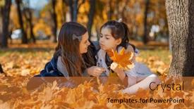  Presentation with maple leaves - PPT theme having two-girls-are-sitting background and a gold colored foreground