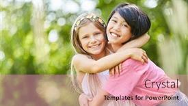  Presentation with hug - Beautiful presentation design featuring two-girls-as-best-friends backdrop and a coral colored foreground