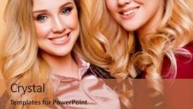  Presentation with indoor winter - Beautiful PPT theme featuring two girls best friends posing backdrop and a coral colored foreground