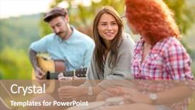  Presentation with pink and green nature - Slide set having two girls chatting with music background and a coral colored foreground