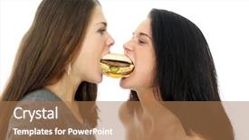  Presentation with divide - Presentation theme with two girls divide one sandwich background and a coral colored foreground