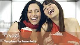  Presentation with cafeteria - Audience pleasing slides consisting of two girls drinking coffee backdrop and a coral colored foreground