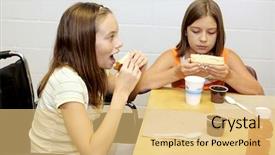  Presentation with school lunch - Beautiful presentation featuring adolescence nutrition - two girls eating lunch backdrop and a  colored foreground