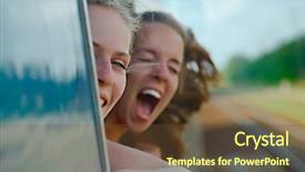  Presentation with train - Cool new PPT theme with two girls enjoying train travel backdrop and a tawny brown colored foreground