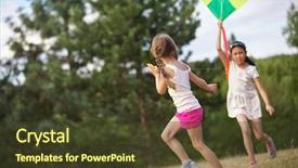  Presentation with kite - Presentation theme with two girls flying a kite together in the nature background and a tawny brown colored foreground