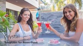  Presentation with cafe tropical - Slide deck having two-girls-friends-the-blonde background and a light blue colored foreground