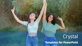  Presentation with friends - Presentation design featuring two-girls-friends background and a teal colored foreground