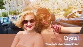  Presentation with effect - Beautiful PPT layouts featuring two girls having fun at the back seat of convertible sun effect applied backdrop and a coral colored foreground