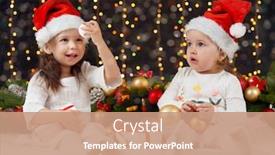  Presentation with illumination - Audience pleasing PPT theme consisting of two girls in christmas decoration with gift dark background with illumination and boke lights winter holiday concept backdrop and a coral colored foreground
