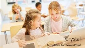  Presentation with elementary school - PPT theme featuring two-girls-in-elementary-school background and a coral colored foreground