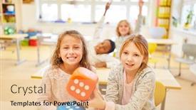  Presentation with learn - Colorful slide set enhanced with two-girls-in-preschool-learn backdrop and a lemonade colored foreground