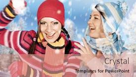  Presentation with keyword - Beautiful presentation featuring two girls in winter clothes having fun together keyword for this collection is snowmakers77 backdrop and a coral colored foreground