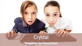  Presentation with monitor computer - Theme having two girls looking at computer background and a coral colored foreground