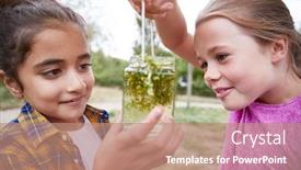  Presentation with camp - Cool new PPT theme with two-girls-looking-at-glass backdrop and a coral colored foreground