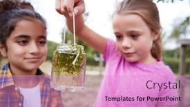  Presentation with camp - Slide set enhanced with two-girls-looking-at-glass background and a lilac colored foreground