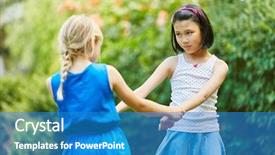  Presentation with two people holding hands - Beautiful PPT theme featuring two girls measuring strength holding backdrop and a  colored foreground