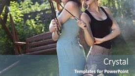  Presentation with grill - Colorful PPT layouts enhanced with two girls on grill backdrop and a teal colored foreground