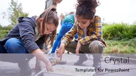  Presentation with activity - Colorful presentation design enhanced with two-girls-on-outdoor-activity backdrop and a light gray colored foreground