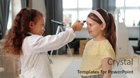  Presentation with hospital - Cool new PPT layouts with two-girls-playing-in-hospital backdrop and a coral colored foreground