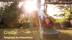  Presentation with home garden - Presentation with two girls playing outdoors at home on garden slide background and a tawny brown colored foreground