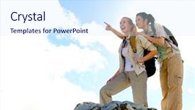  Presentation with summit - PPT layouts with two girls reach the summit background and a  colored foreground