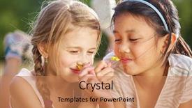  Presentation with smell - Slides consisting of two girls smell a flower background and a  colored foreground