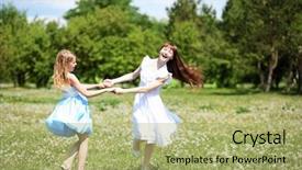  Presentation with summer time - Cool new presentation theme with two girls spending time together in the summer park backdrop and a mint green colored foreground
