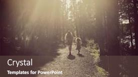  Presentation with walking trail - PPT theme featuring two girls walking in trail with sunlight background and a violet colored foreground