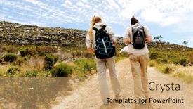  Presentation with wilderness - Colorful slide deck enhanced with two girls walking outdoors and having fun exploring the wilderness backdrop and a coral colored foreground