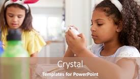  Presentation with bunny - Colorful PPT layouts enhanced with two-girls-wearing-bunny-ears backdrop and a coral colored foreground