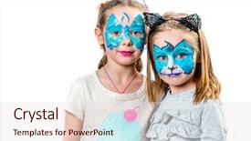 Presentation with literature paintings - PPT layouts enhanced with two girls with face paintings background and a sky blue colored foreground