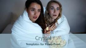  Presentation with horror movie - Amazing theme having two-girls-wrapped-into-blanket backdrop and a light blue colored foreground