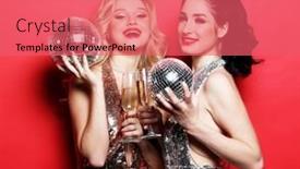  Presentation with disco balls - Colorful slide set enhanced with two-glamour-women-girlfriends backdrop and a coral colored foreground