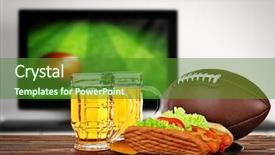  Presentation with television show - Audience pleasing PPT theme consisting of two glasses of beer ball backdrop and a tawny brown colored foreground