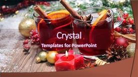  Presentation with mulled wine - Presentation theme with two glasses of hot mulled wine with christmas decoration background and a wine colored foreground