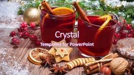  Presentation with mulled wine - Presentation with two glasses of hot mulled wine with cookies and christmas decoration background and a wine colored foreground