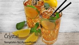  Presentation with lemon - Presentation theme enhanced with two glasses of iced tea background and a gold colored foreground