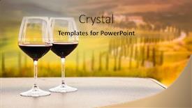  Presentation with wine - Presentation theme featuring two-glasses-of-red-wine background and a coral colored foreground