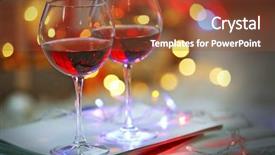  Presentation with golden christmas trumpet and red - Slides enhanced with two glasses of red wine background and a tawny brown colored foreground